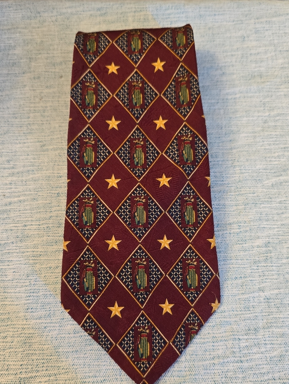 Tommy Hilfiger Burgundy Geometric,Golf Clubs & Star Silk Tie